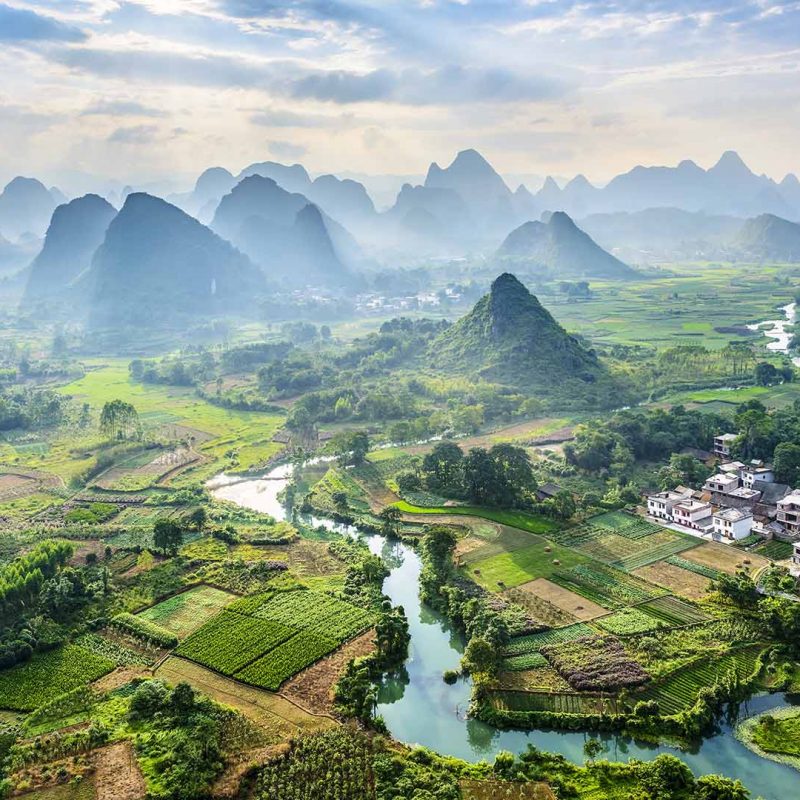 Green landscape with river running through