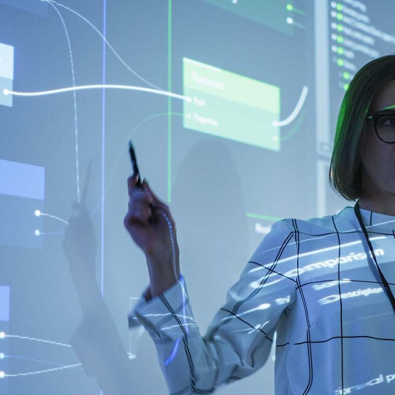 Woman presenting to team